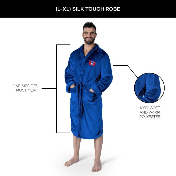 New York Rangers NHL Royal Blue Snipe L XL Silk Touch Bathrobe 26x47 Inches Fashion