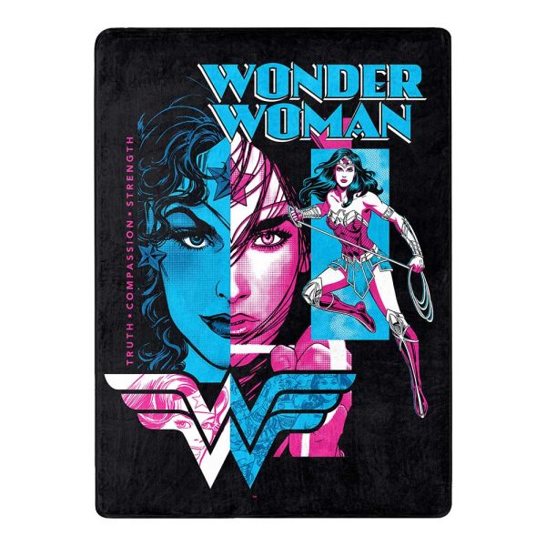 Warner Bros. Wonder Woman Truth Compassion Strength Micro Raschel Throw Blanket 46x60 Inches For Discount