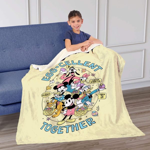 Disney Mickey Mouse Eggcellent Silk Touch Sherpa Throw Blanket 50x60 Inches For Discount