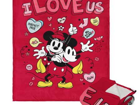 Disney Mickey Mouse I Love Us Silk Touch Sherpa Throw Blanket 50x60 Inches For Sale