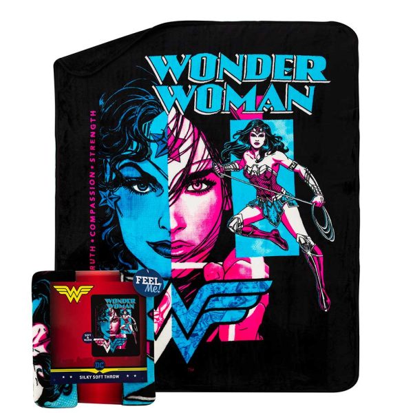 Warner Bros. Wonder Woman Truth Compassion Strength Micro Raschel Throw Blanket 46x60 Inches For Discount