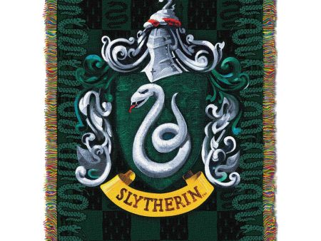 Warner Bros. Harry Potter Slytherin Shield Woven Tapestry Throw Blanket 48x60 Inches For Sale