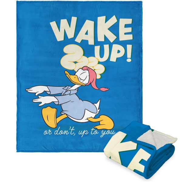 Disney Donald Duck Wake Up Silk Touch Sherpa Throw Blanket 50x60 Inches on Sale