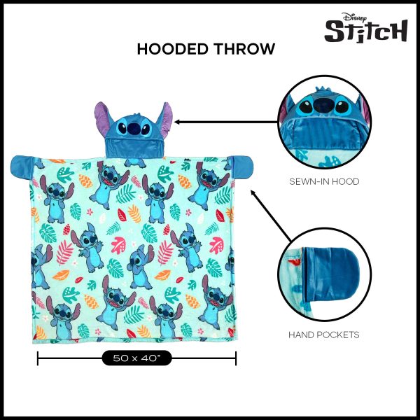 Disney Lilo and Stitch Costal Fun Hooded 3D Sculpted Hood Silk Touch Throw Blanket 40X50 Inches Cheap