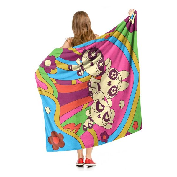 Cartoon Network Powerpuff Girls 70S Style Puffs Silk Touch Throw Blanket 50x60 Inches Hot on Sale