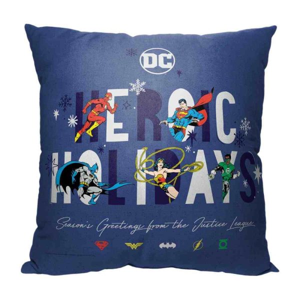 Warner Bros. Justice League Heroic Holidays Throw Pillow 18x18 Inches For Sale