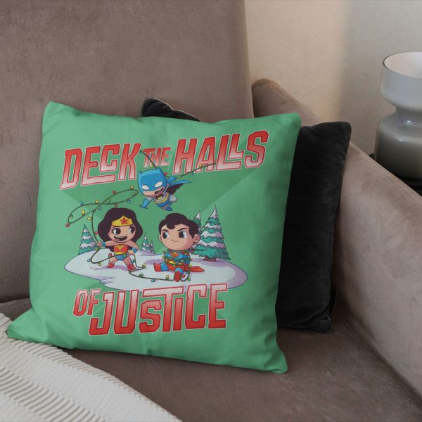 Warner Bros. Justice League Deck the Halls of Justice Throw Pillow 18x18 Inches Online Hot Sale