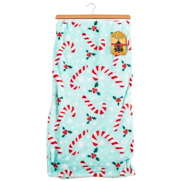 Candy Cane Snowflakes Silk Touch Throw Blanket 50x60 Inches Hot on Sale