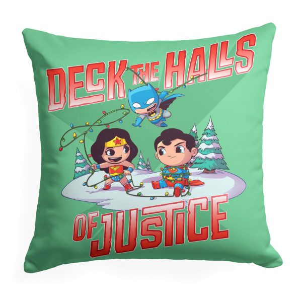 Warner Bros. Justice League Deck the Halls of Justice Throw Pillow 18x18 Inches Online Hot Sale